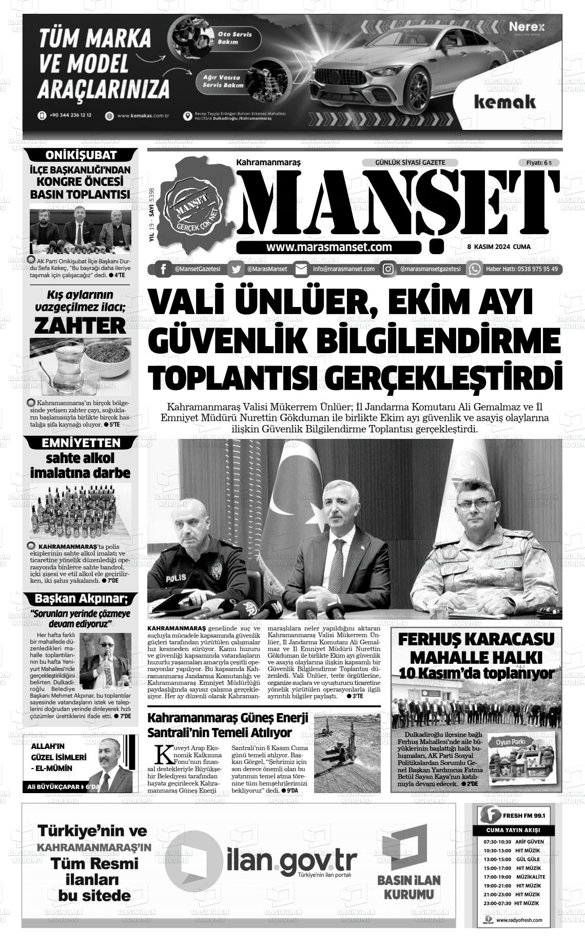 08 Kasım 2024 Manşet Gazete Manşeti