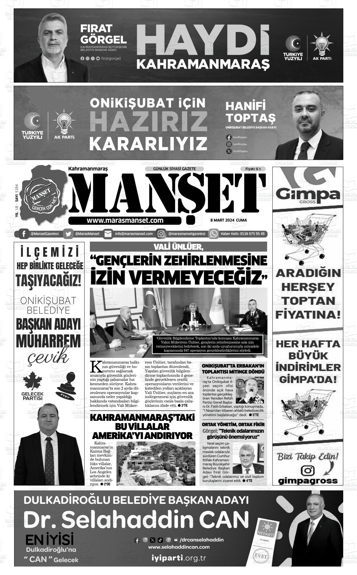 08 Mart 2024 Manşet Gazete Manşeti