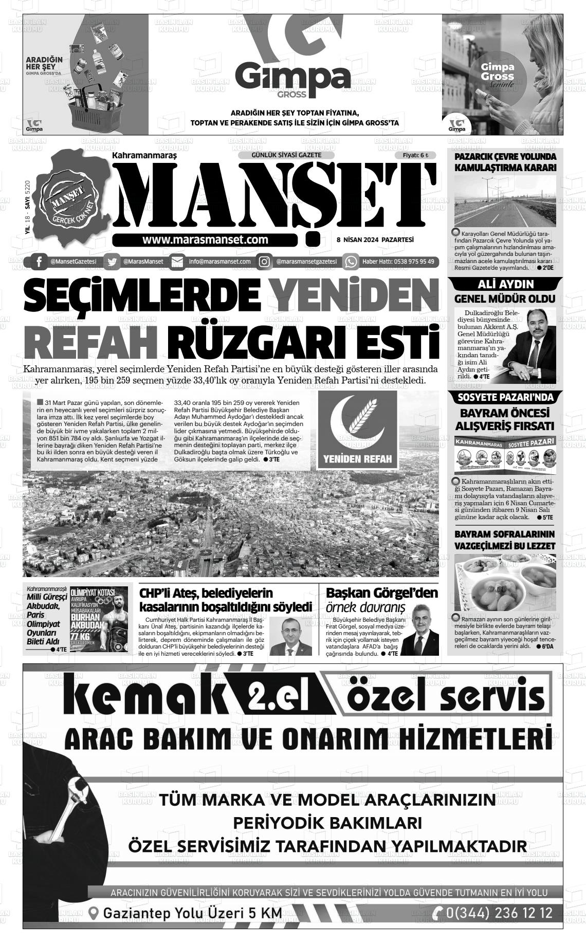 08 Nisan 2024 Manşet Gazete Manşeti