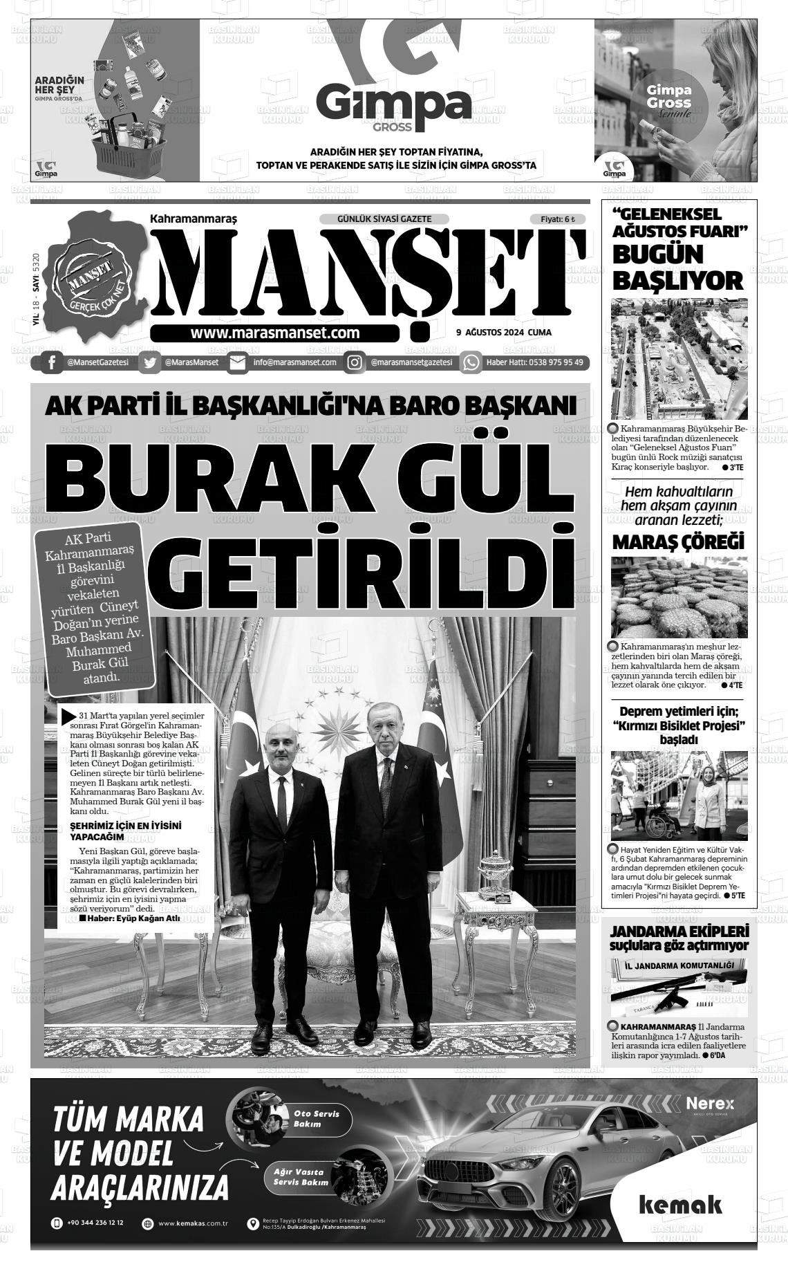 09 Ağustos 2024 Manşet Gazete Manşeti