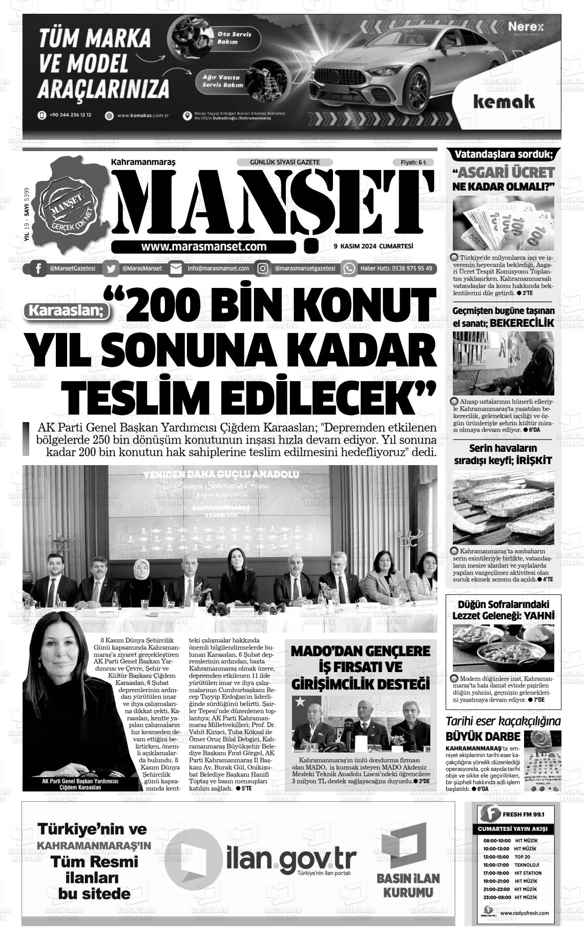 09 Kasım 2024 Manşet Gazete Manşeti