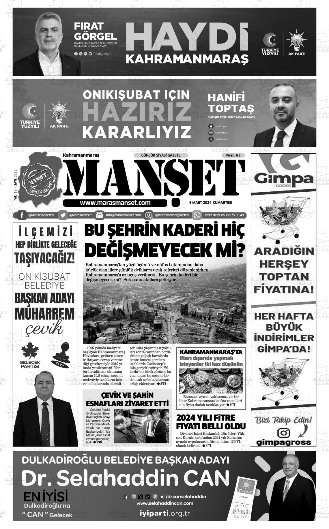 09 Mart 2024 Manşet Gazete Manşeti