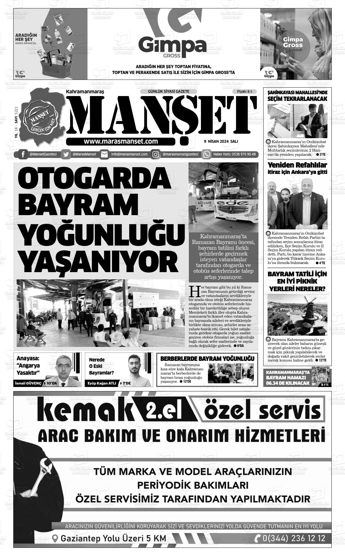 09 Nisan 2024 Manşet Gazete Manşeti