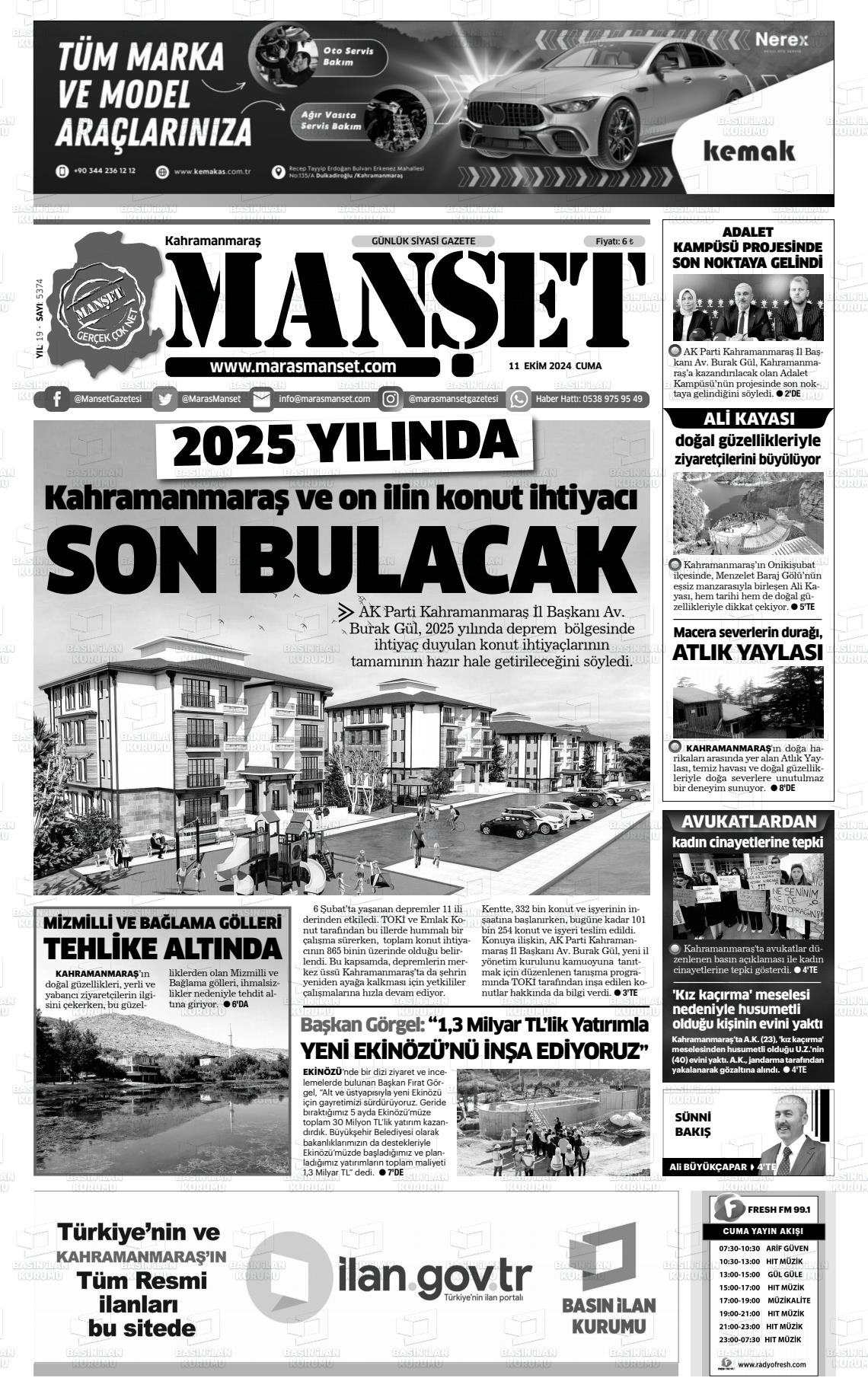 11 Ekim 2024 Manşet Gazete Manşeti