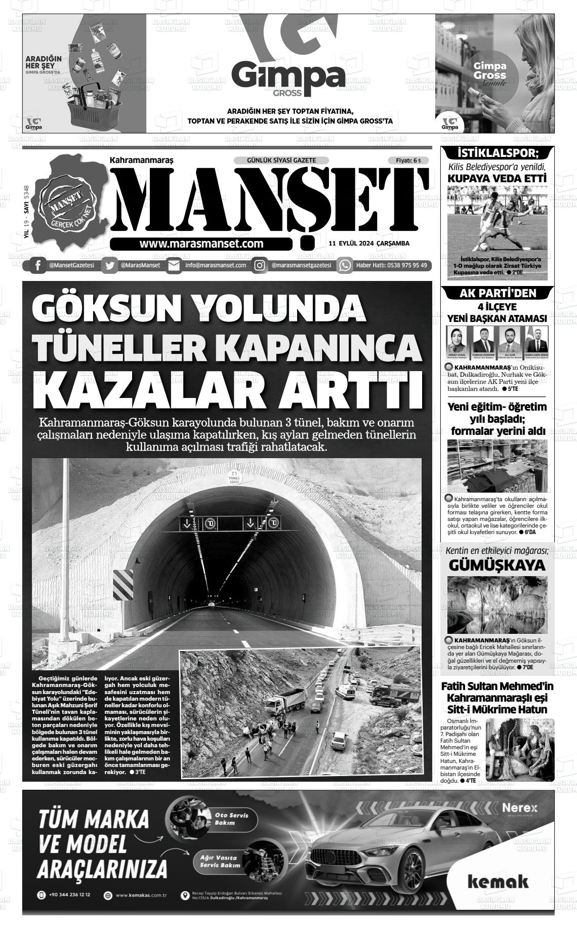 11 Eylül 2024 Manşet Gazete Manşeti