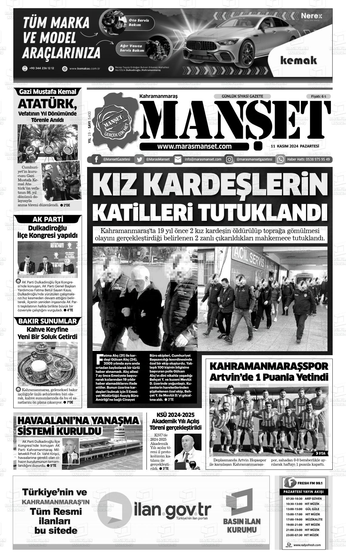 11 Kasım 2024 Manşet Gazete Manşeti