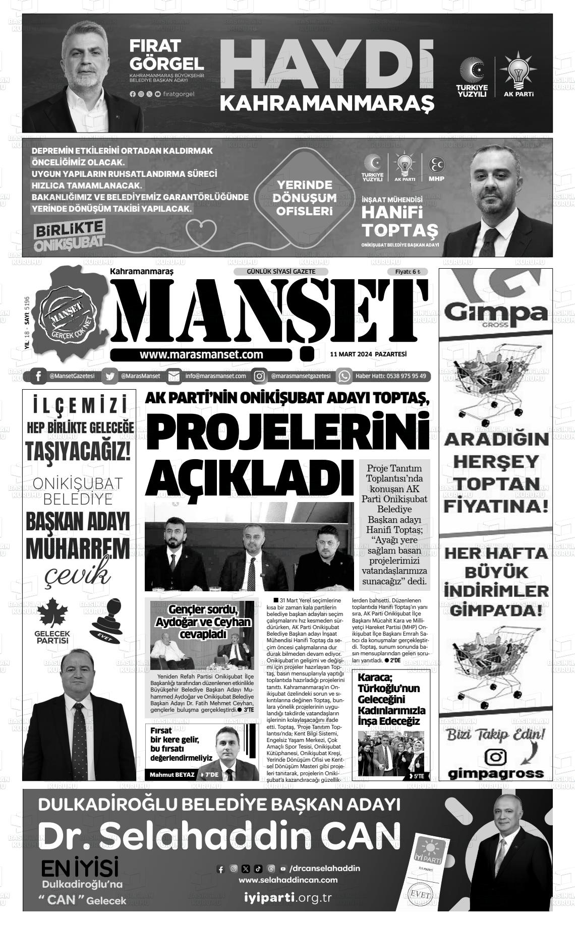 11 Mart 2024 Manşet Gazete Manşeti