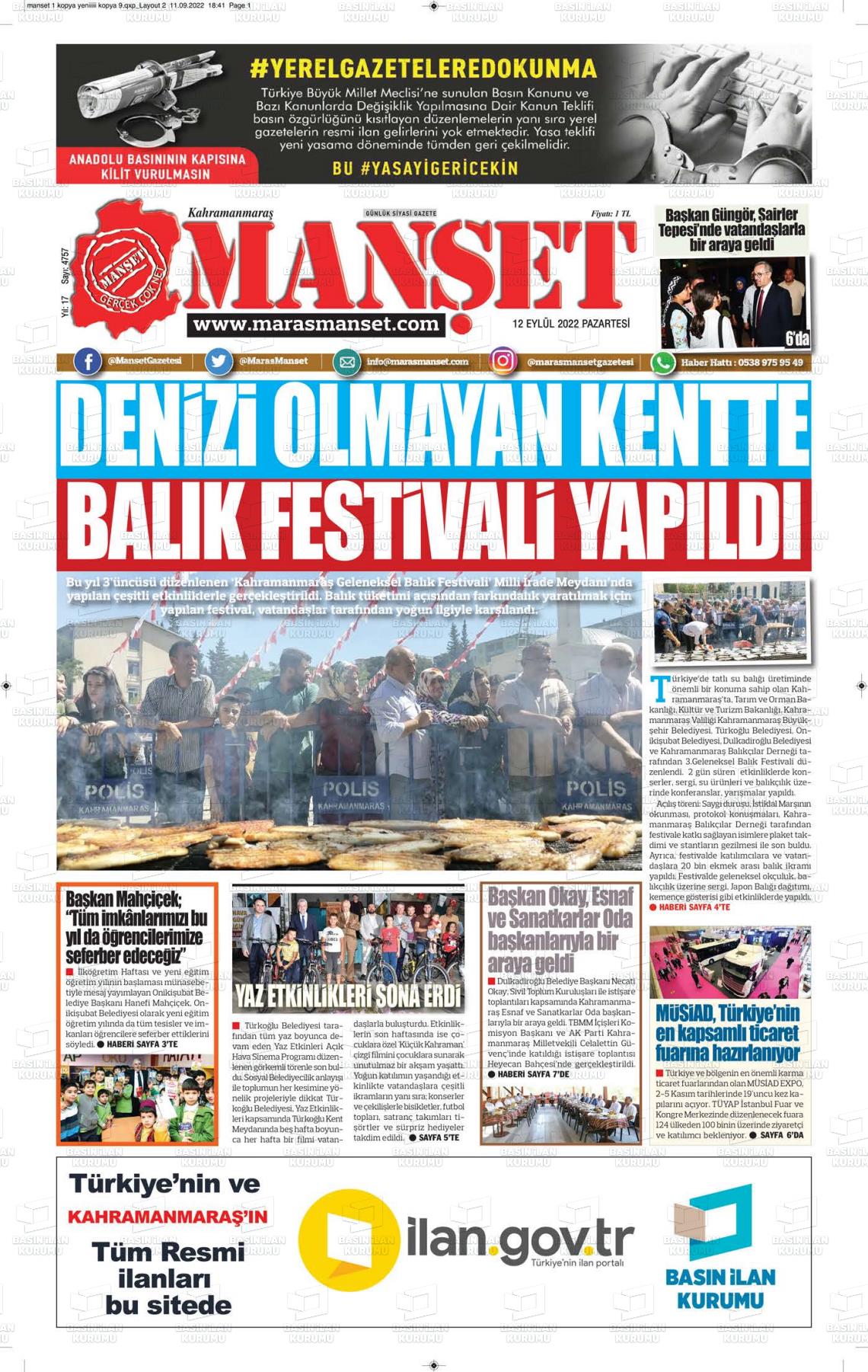 12 Eylül 2022 Manşet Gazete Manşeti