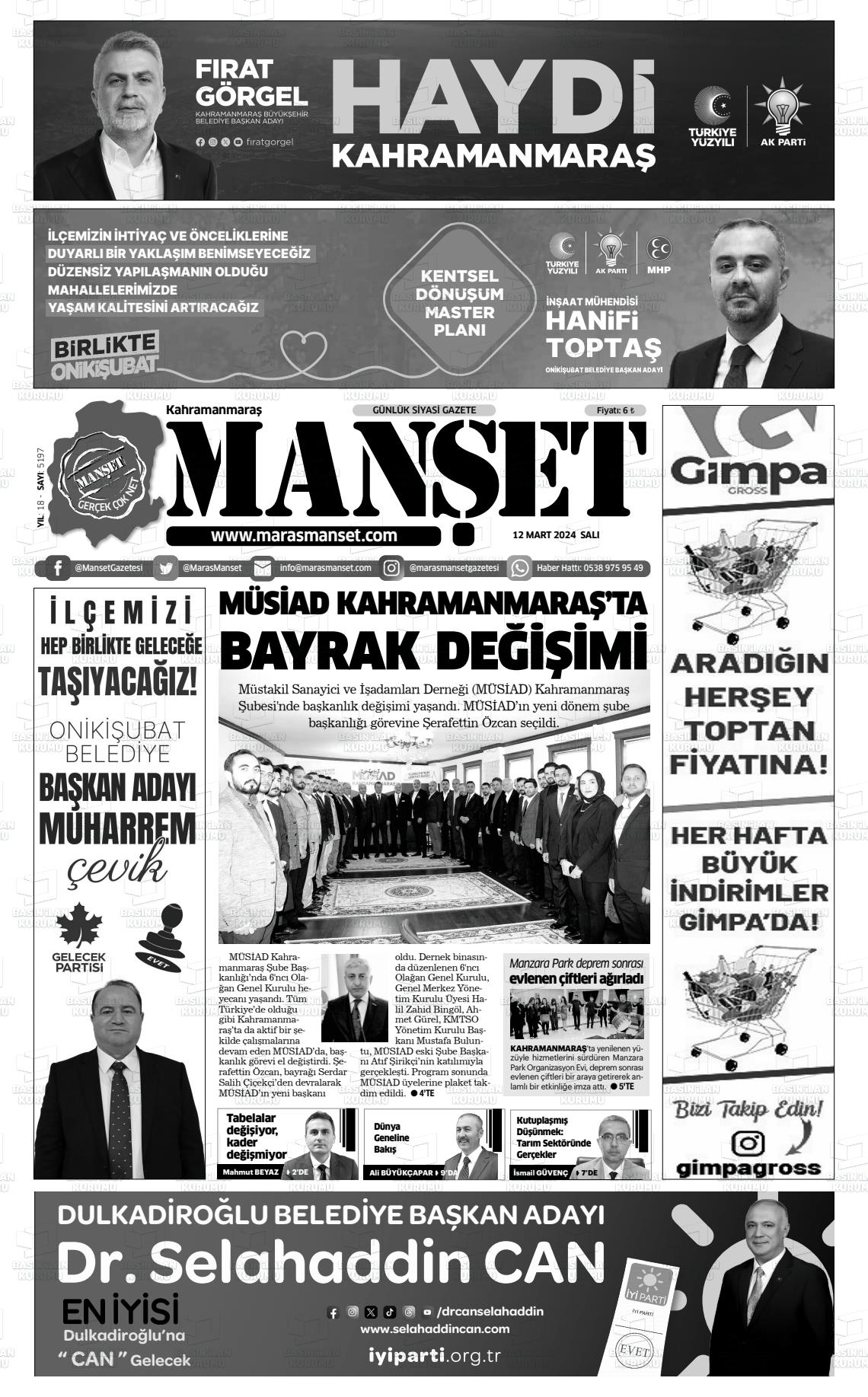 12 Mart 2024 Manşet Gazete Manşeti