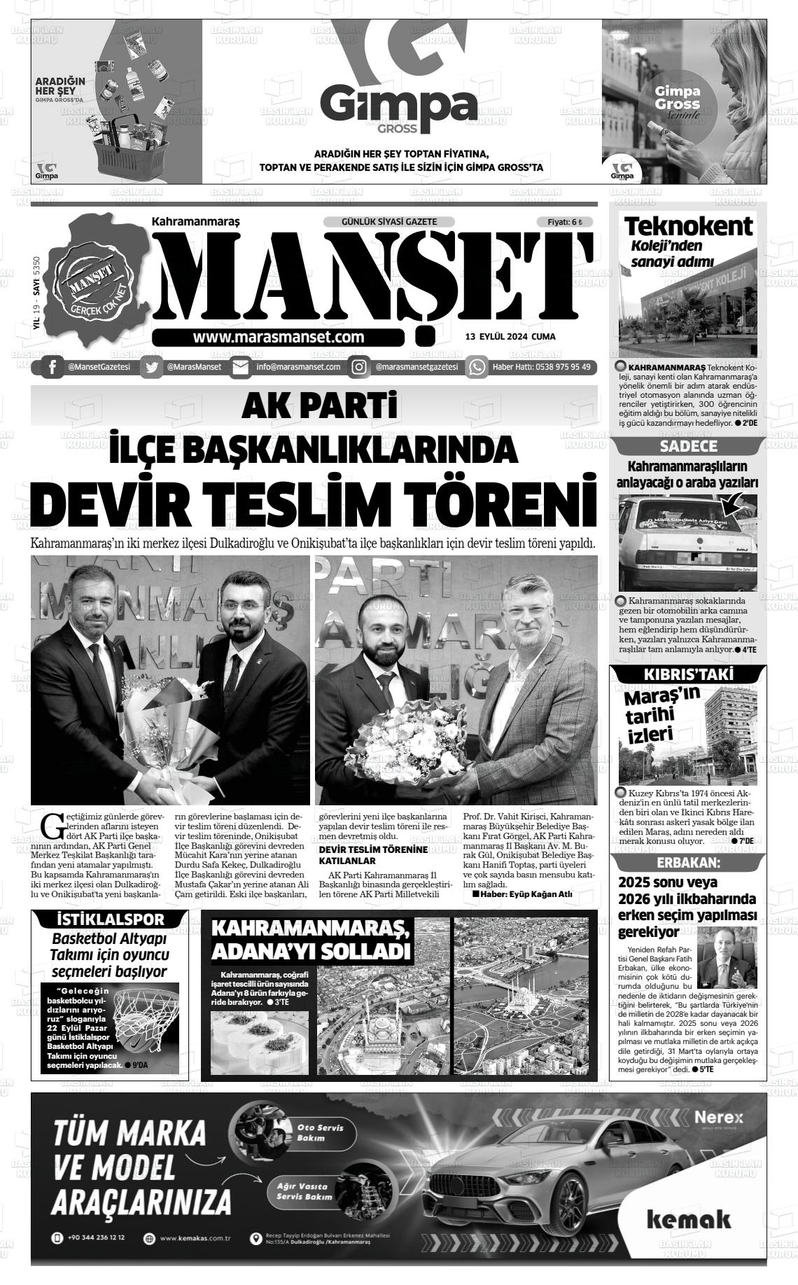 13 Eylül 2024 Manşet Gazete Manşeti