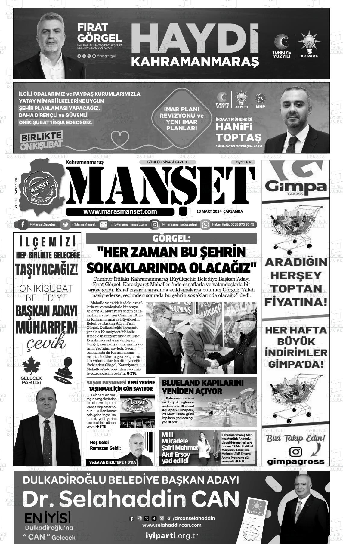 13 Mart 2024 Manşet Gazete Manşeti