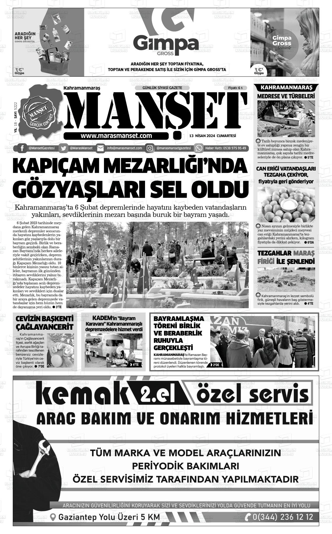 13 Nisan 2024 Manşet Gazete Manşeti