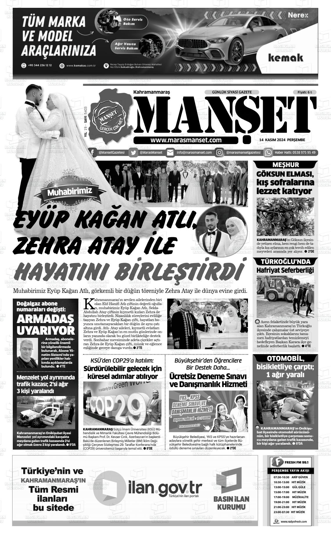 14 Kasım 2024 Manşet Gazete Manşeti