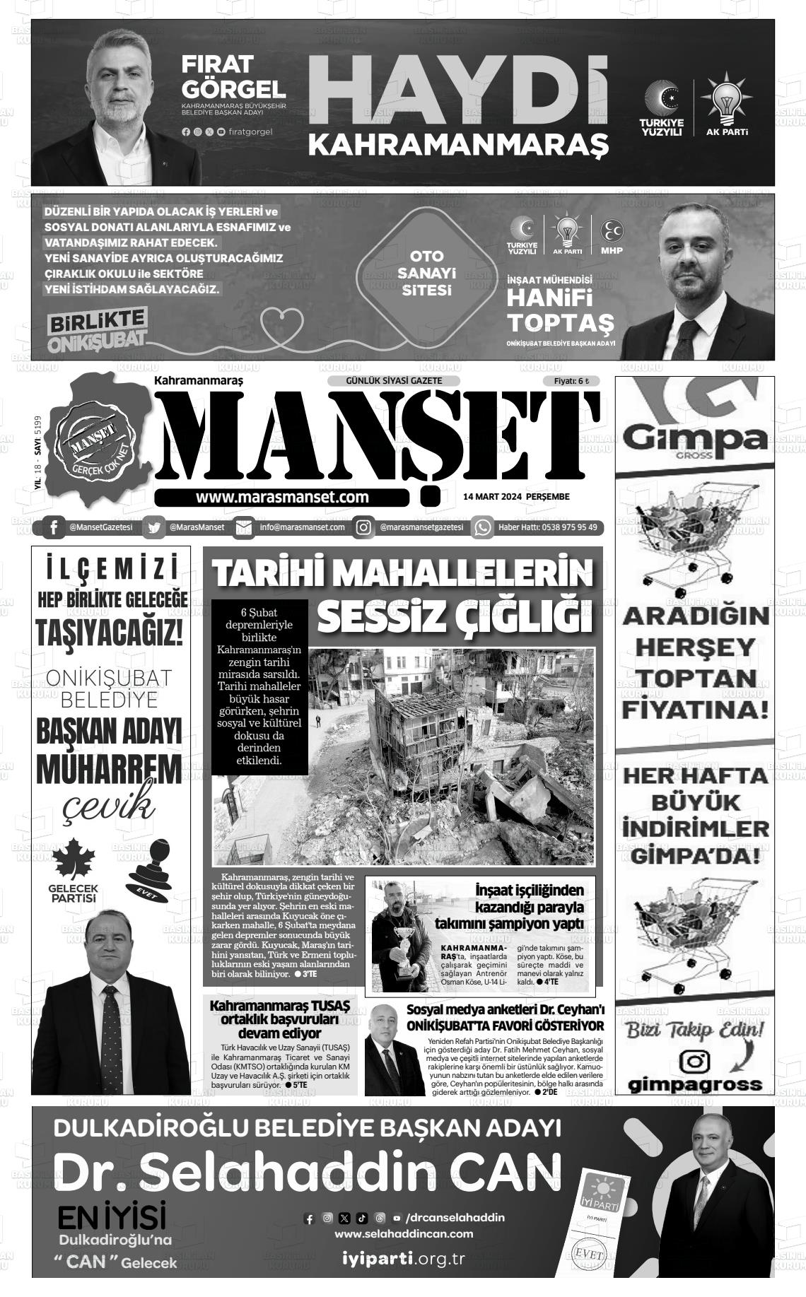 14 Mart 2024 Manşet Gazete Manşeti