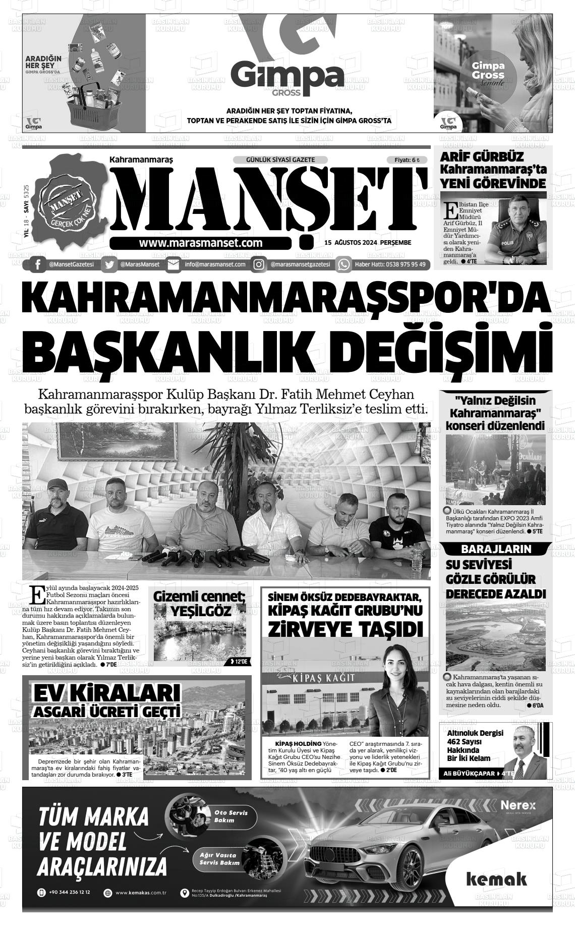 15 Ağustos 2024 Manşet Gazete Manşeti