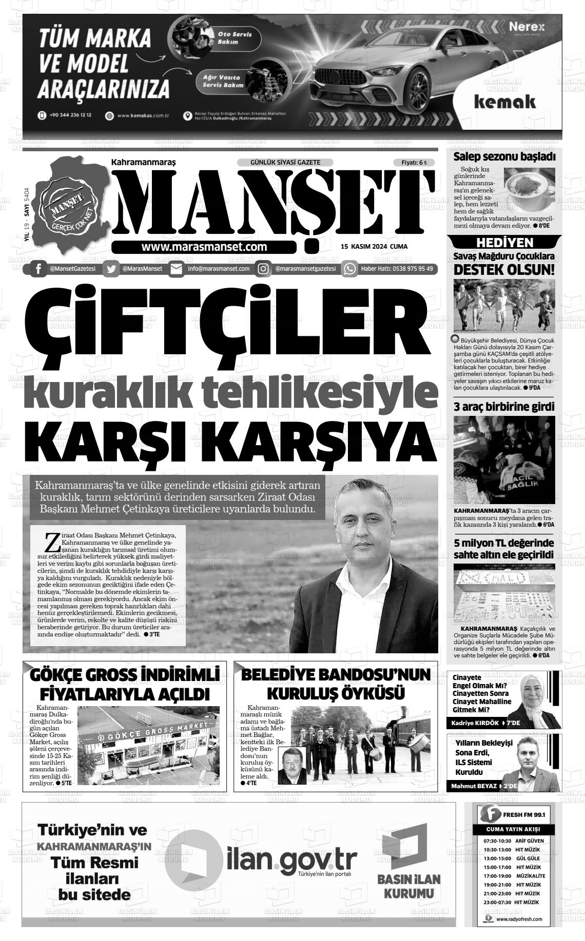 15 Kasım 2024 Manşet Gazete Manşeti