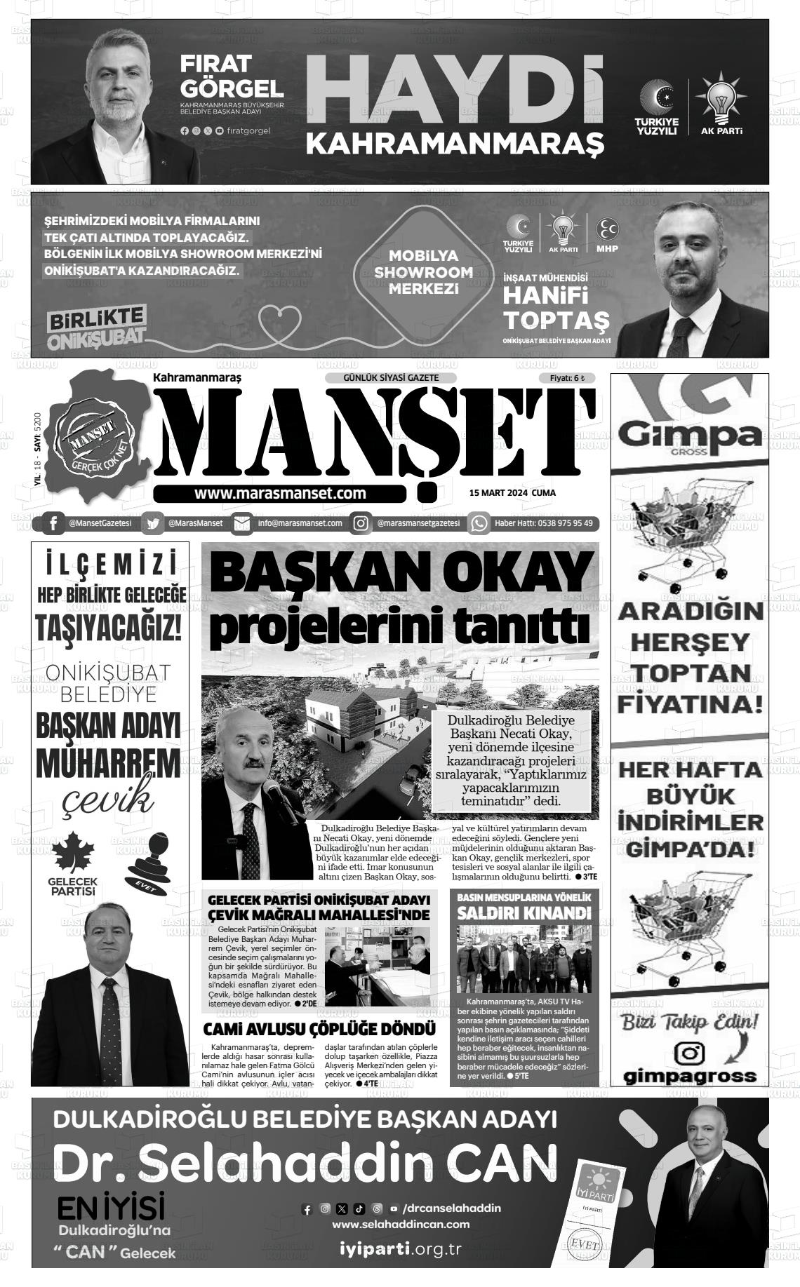 15 Mart 2024 Manşet Gazete Manşeti