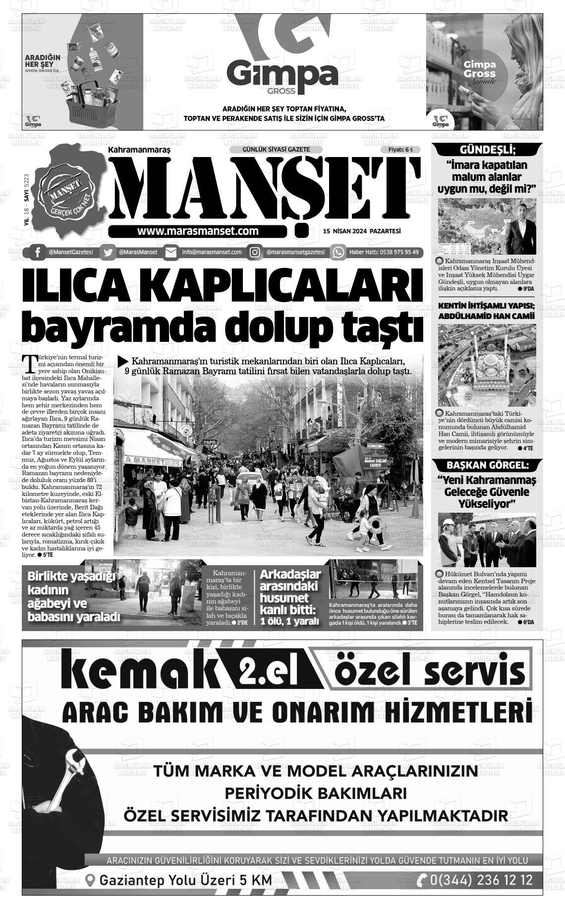 15 Nisan 2024 Manşet Gazete Manşeti