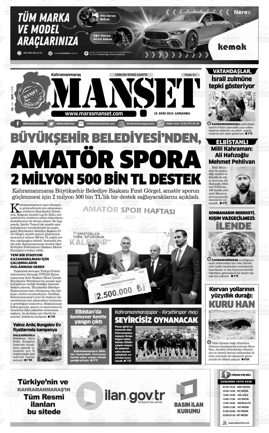 16 Ekim 2024 Manşet Gazete Manşeti