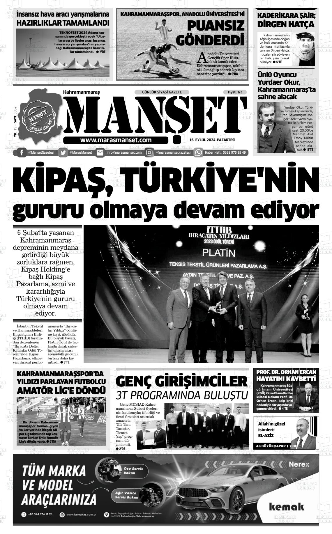 16 Eylül 2024 Manşet Gazete Manşeti