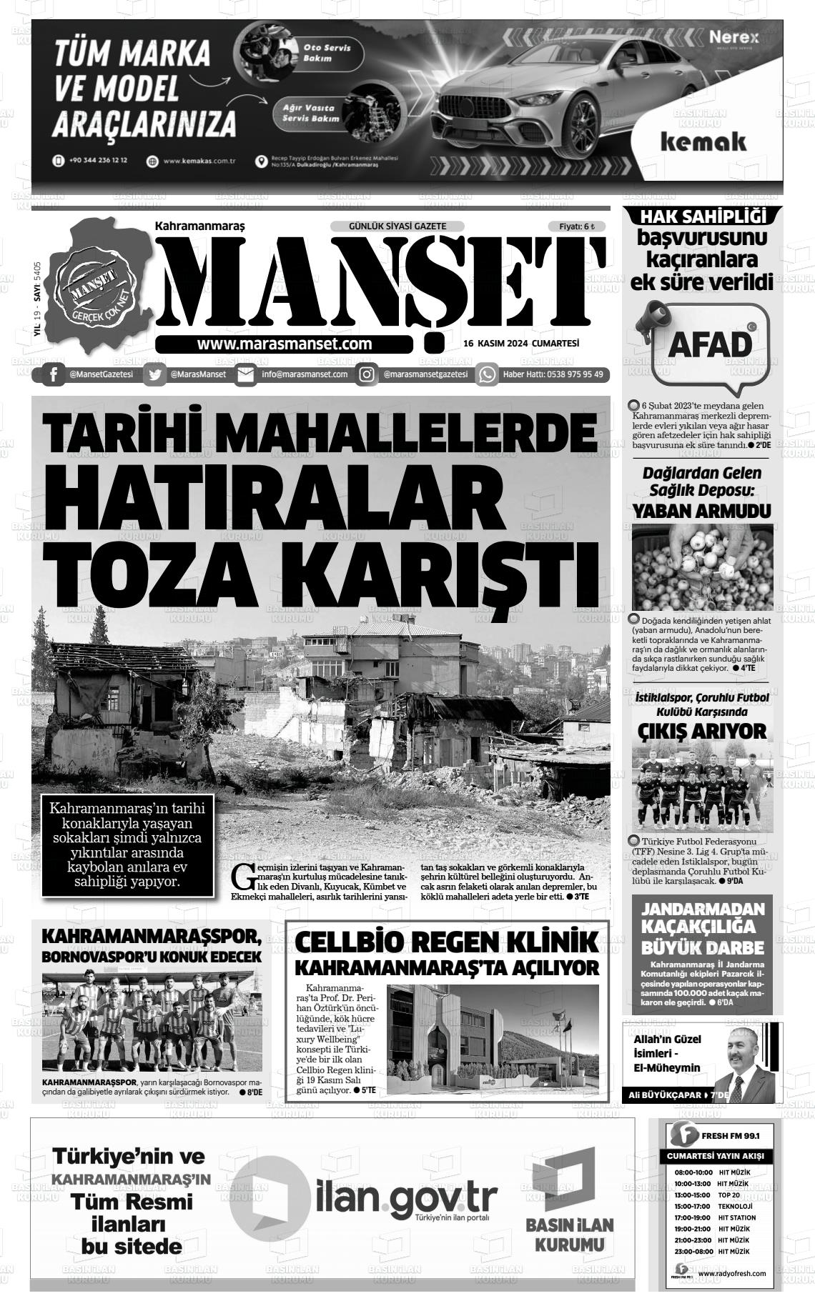 16 Kasım 2024 Manşet Gazete Manşeti