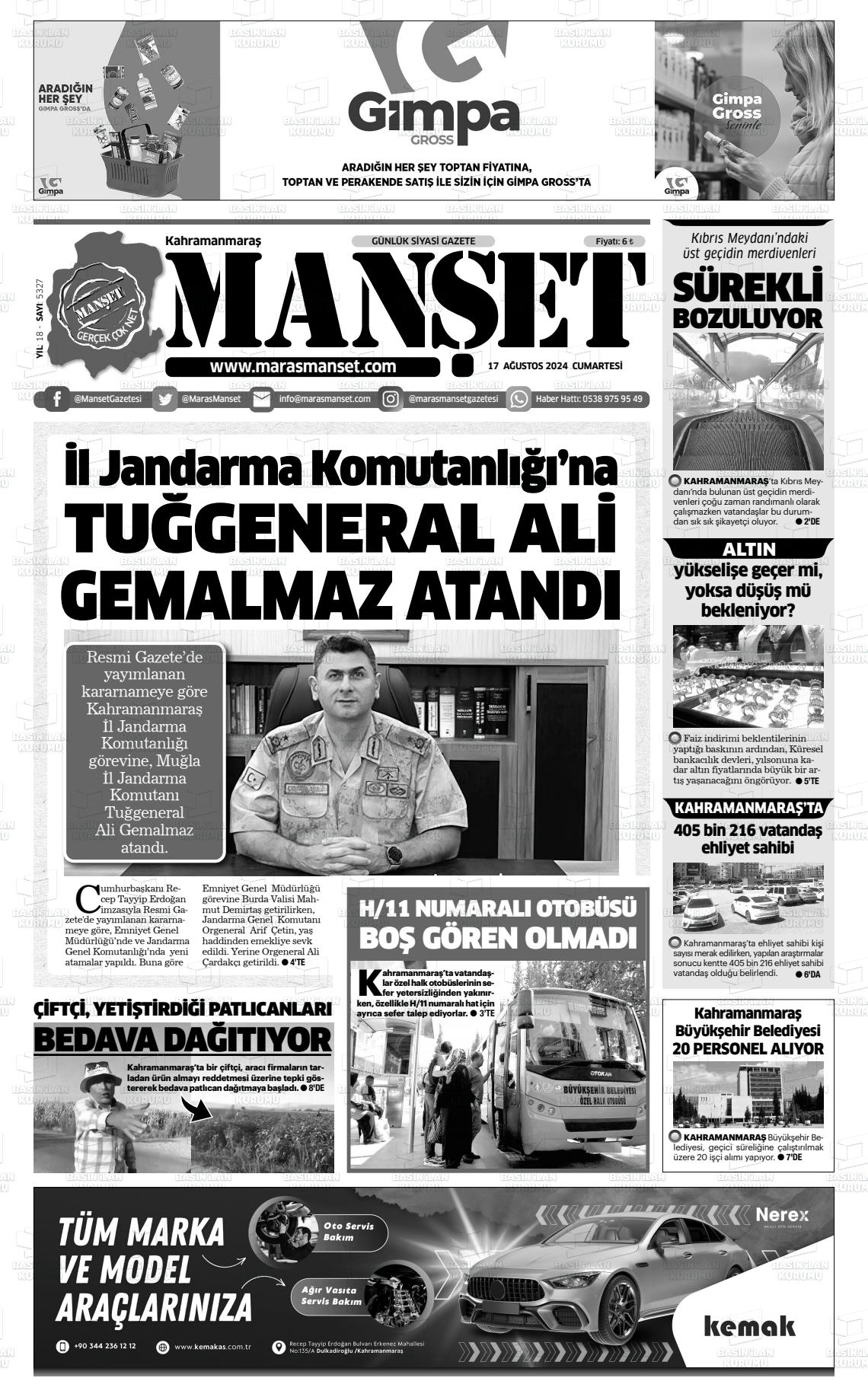 17 Ağustos 2024 Manşet Gazete Manşeti