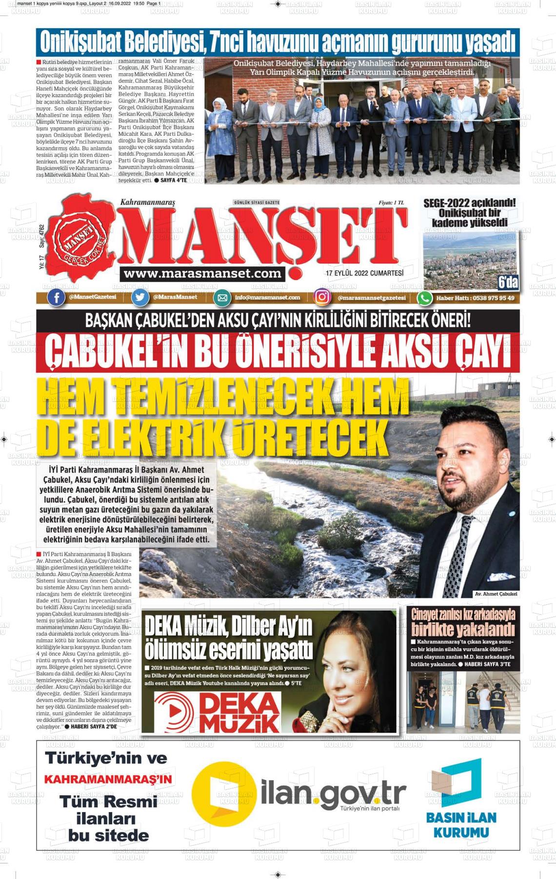 17 Eylül 2022 Manşet Gazete Manşeti