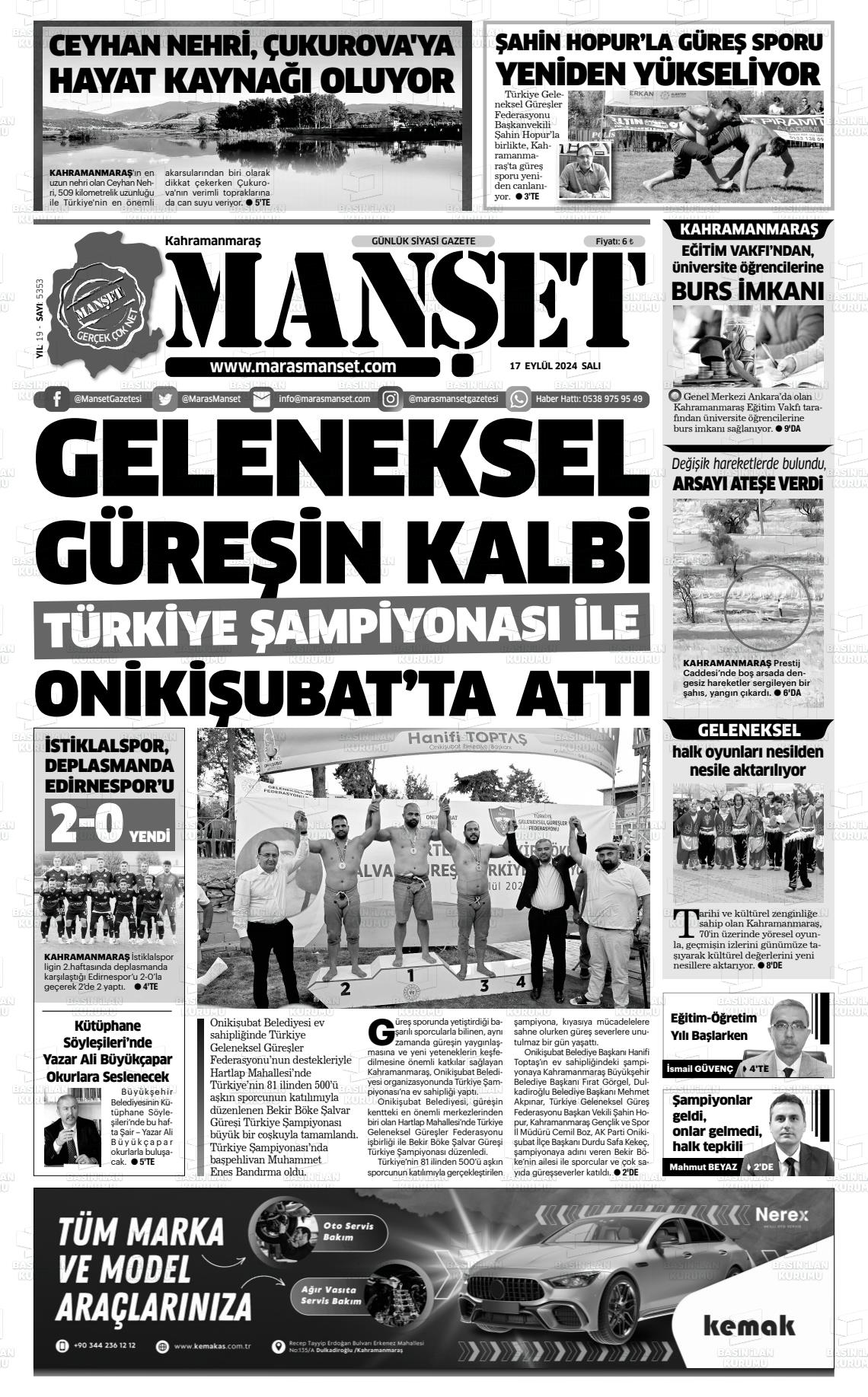 17 Eylül 2024 Manşet Gazete Manşeti