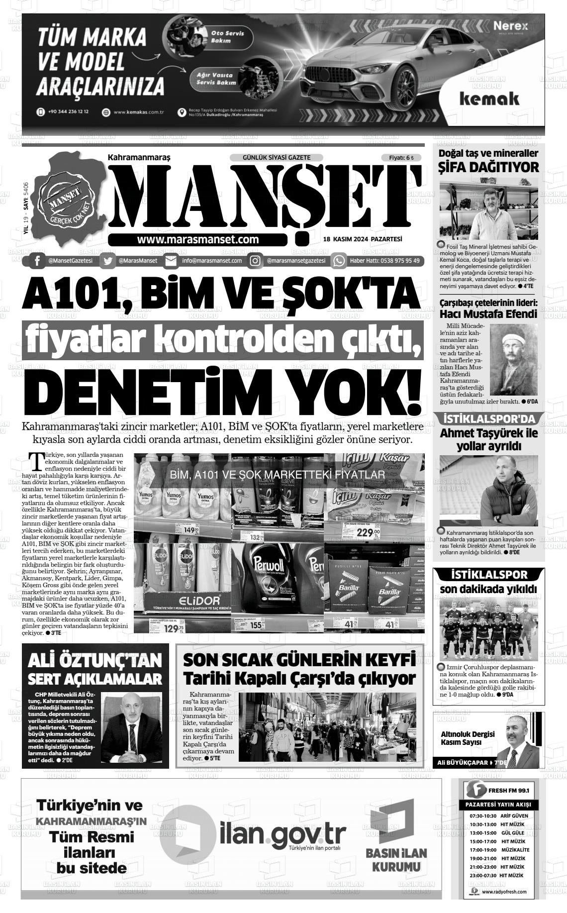 18 Kasım 2024 Manşet Gazete Manşeti