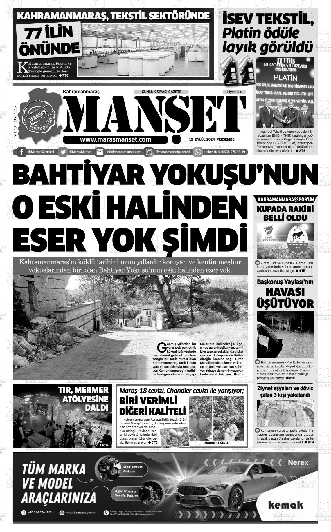 19 Eylül 2024 Manşet Gazete Manşeti