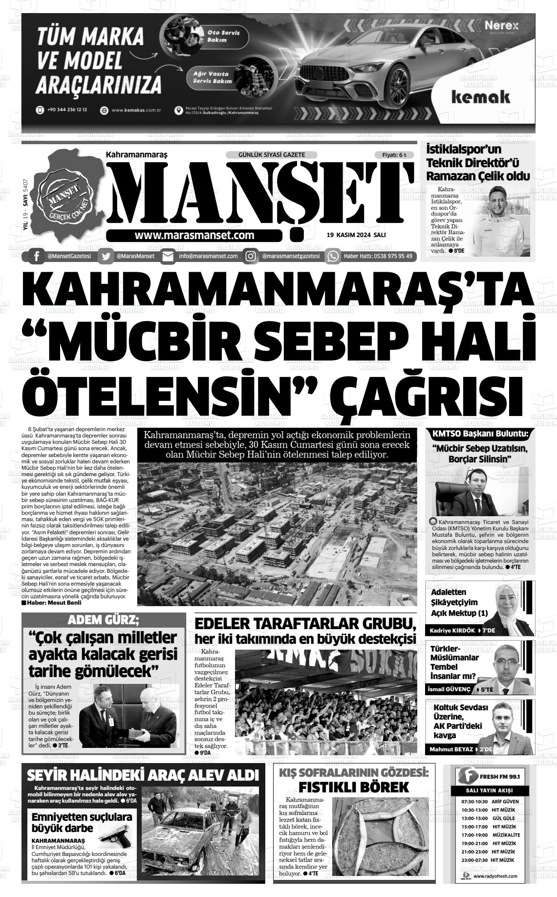 19 Kasım 2024 Manşet Gazete Manşeti