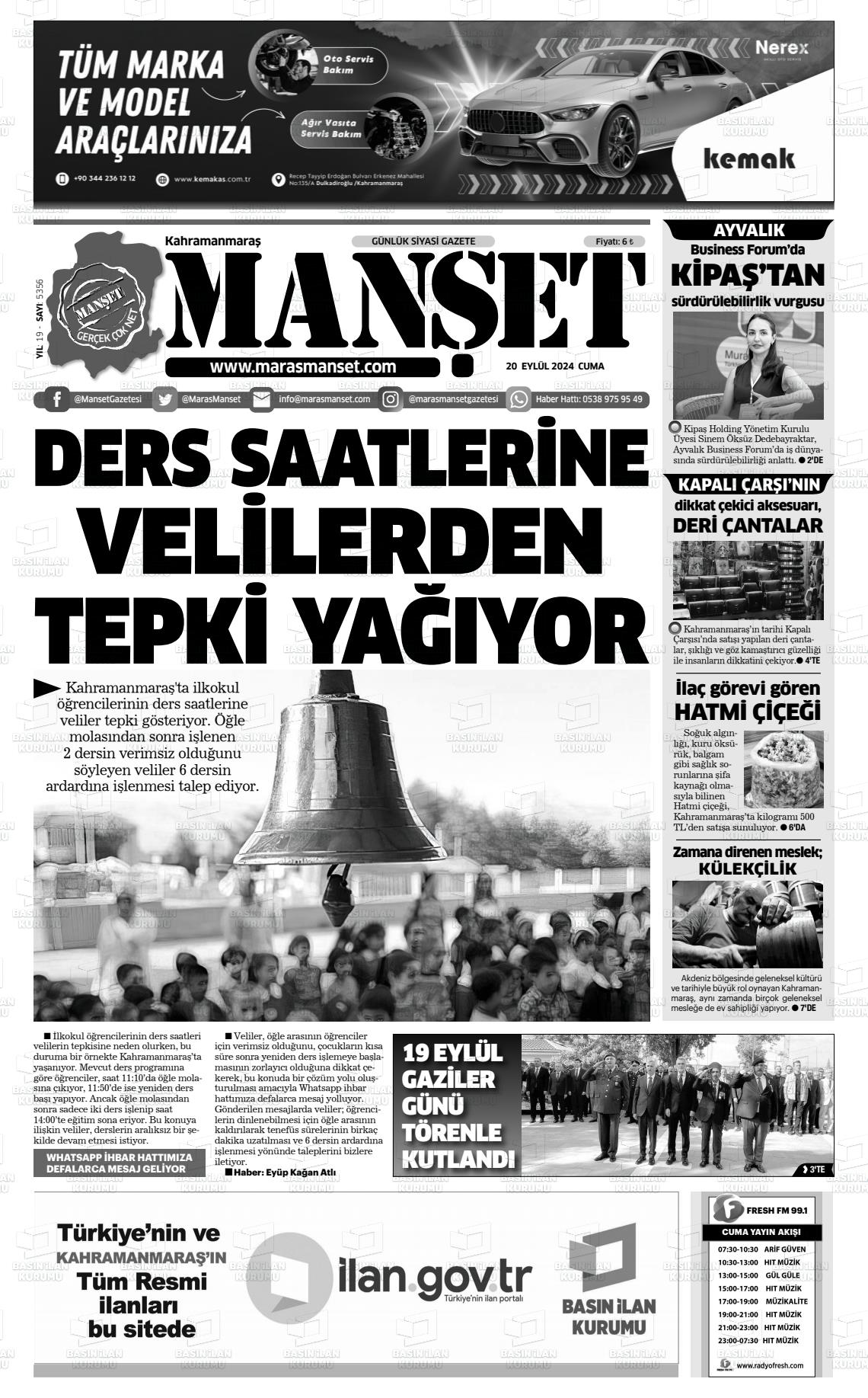 20 Eylül 2024 Manşet Gazete Manşeti