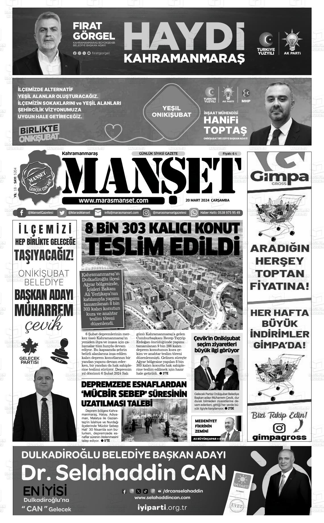 20 Mart 2024 Manşet Gazete Manşeti