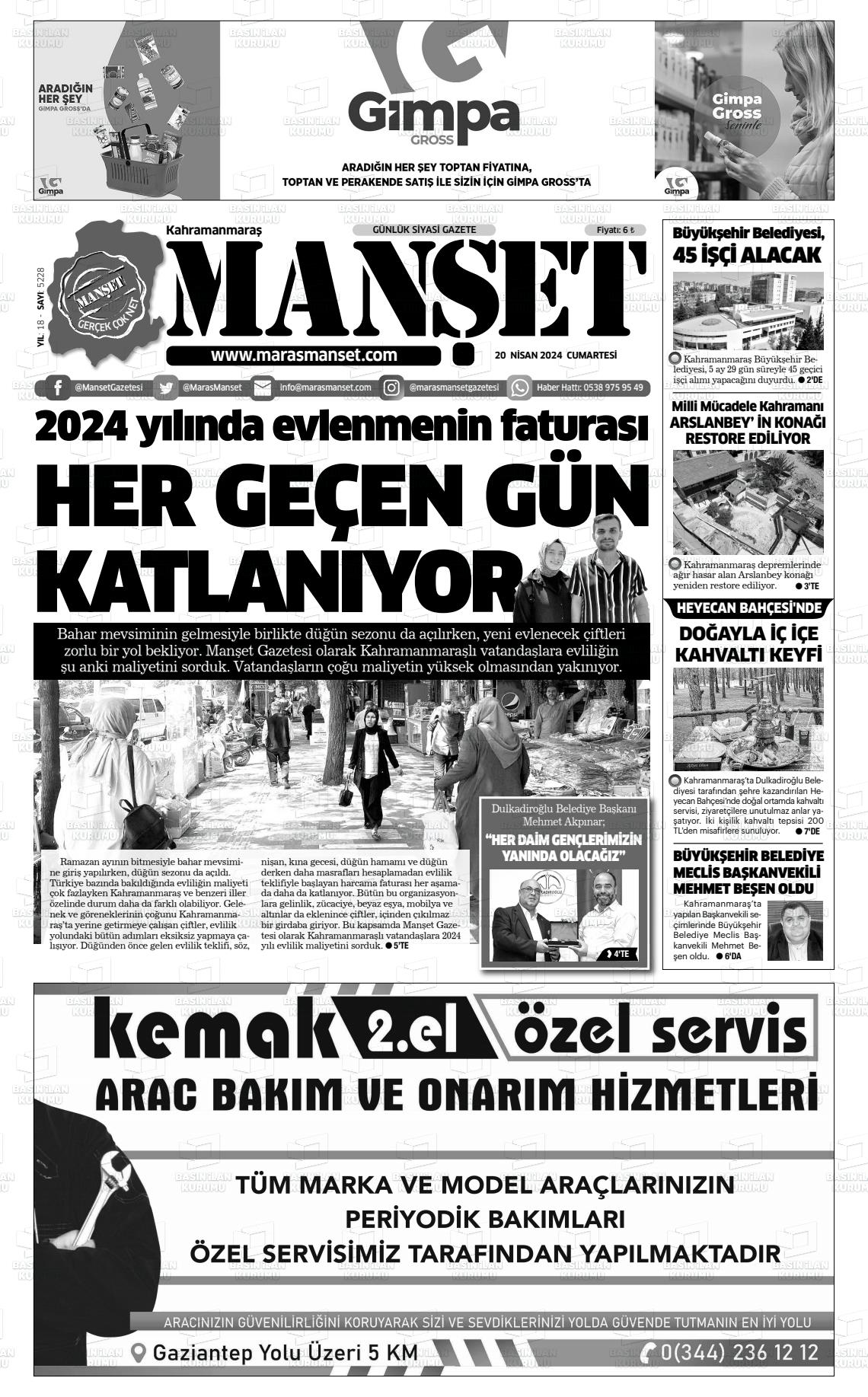 20 Nisan 2024 Manşet Gazete Manşeti