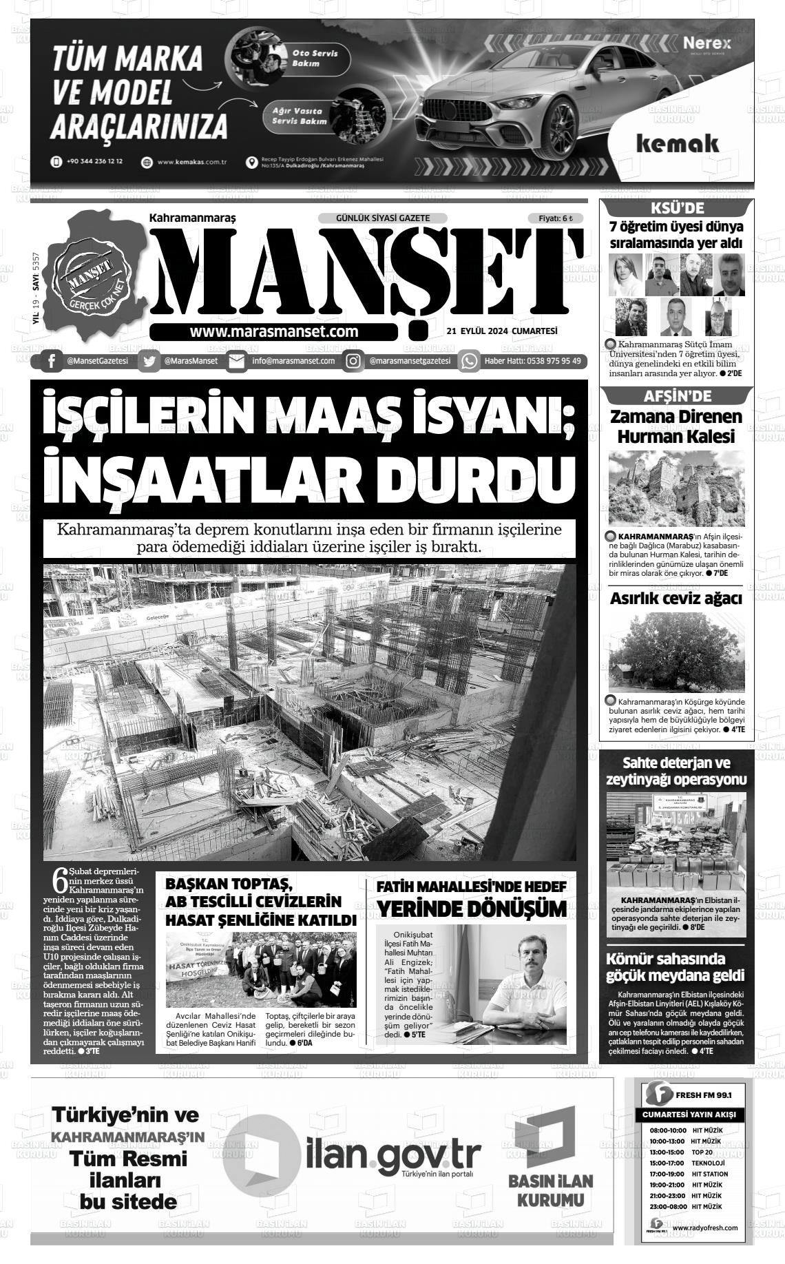 21 Eylül 2024 Manşet Gazete Manşeti