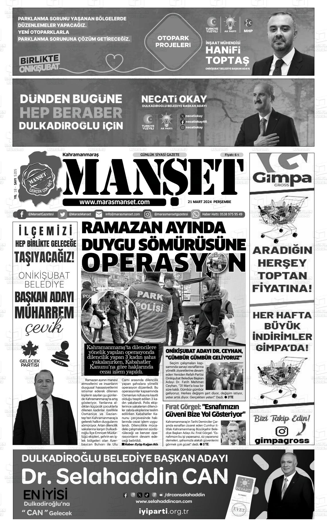 21 Mart 2024 Manşet Gazete Manşeti