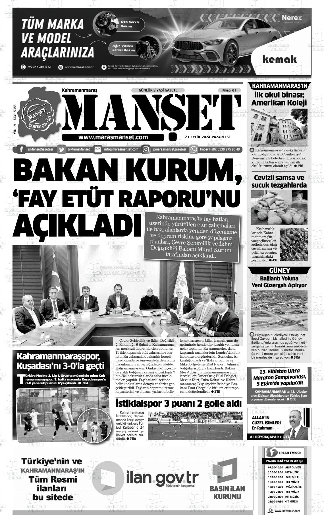 23 Eylül 2024 Manşet Gazete Manşeti