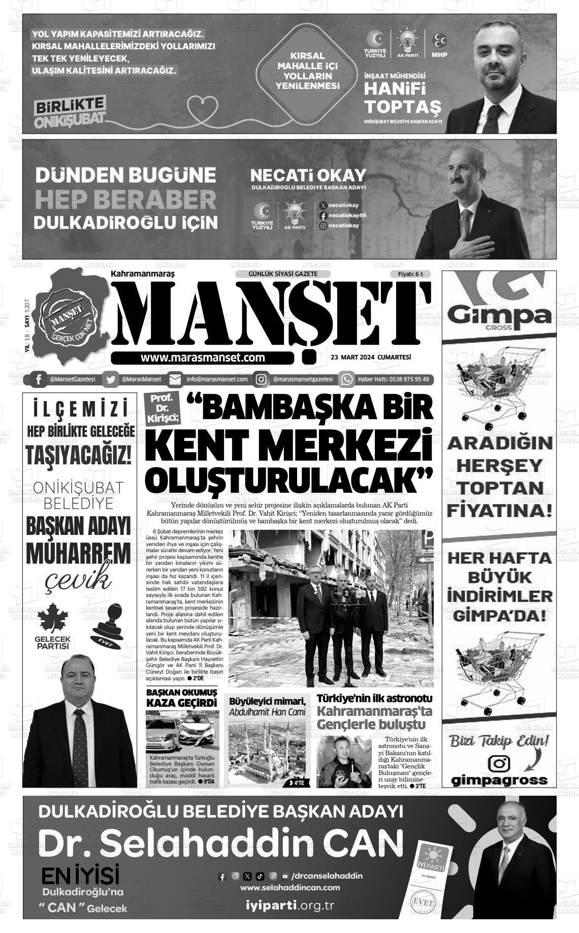 23 Mart 2024 Manşet Gazete Manşeti