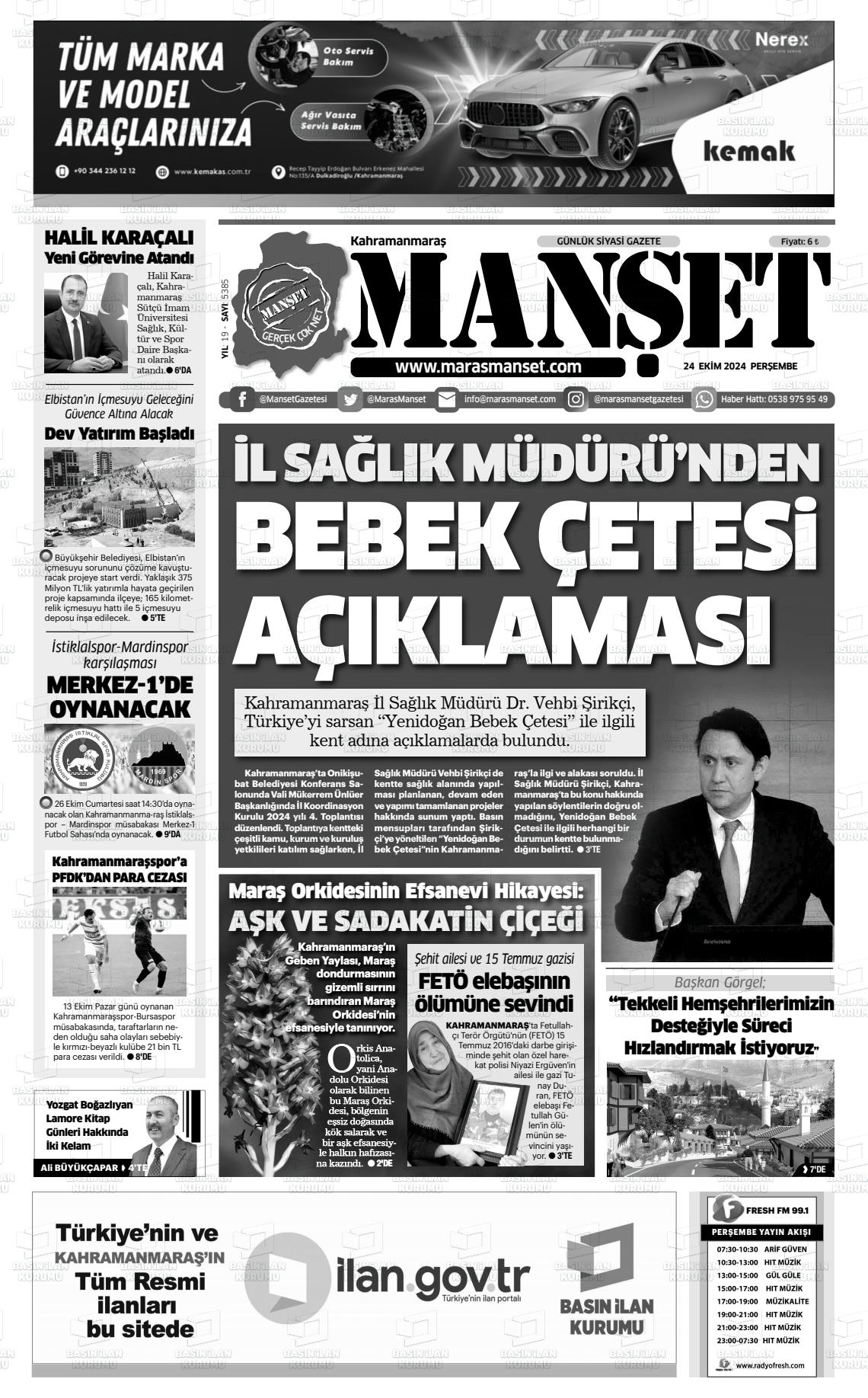 24 Ekim 2024 Manşet Gazete Manşeti