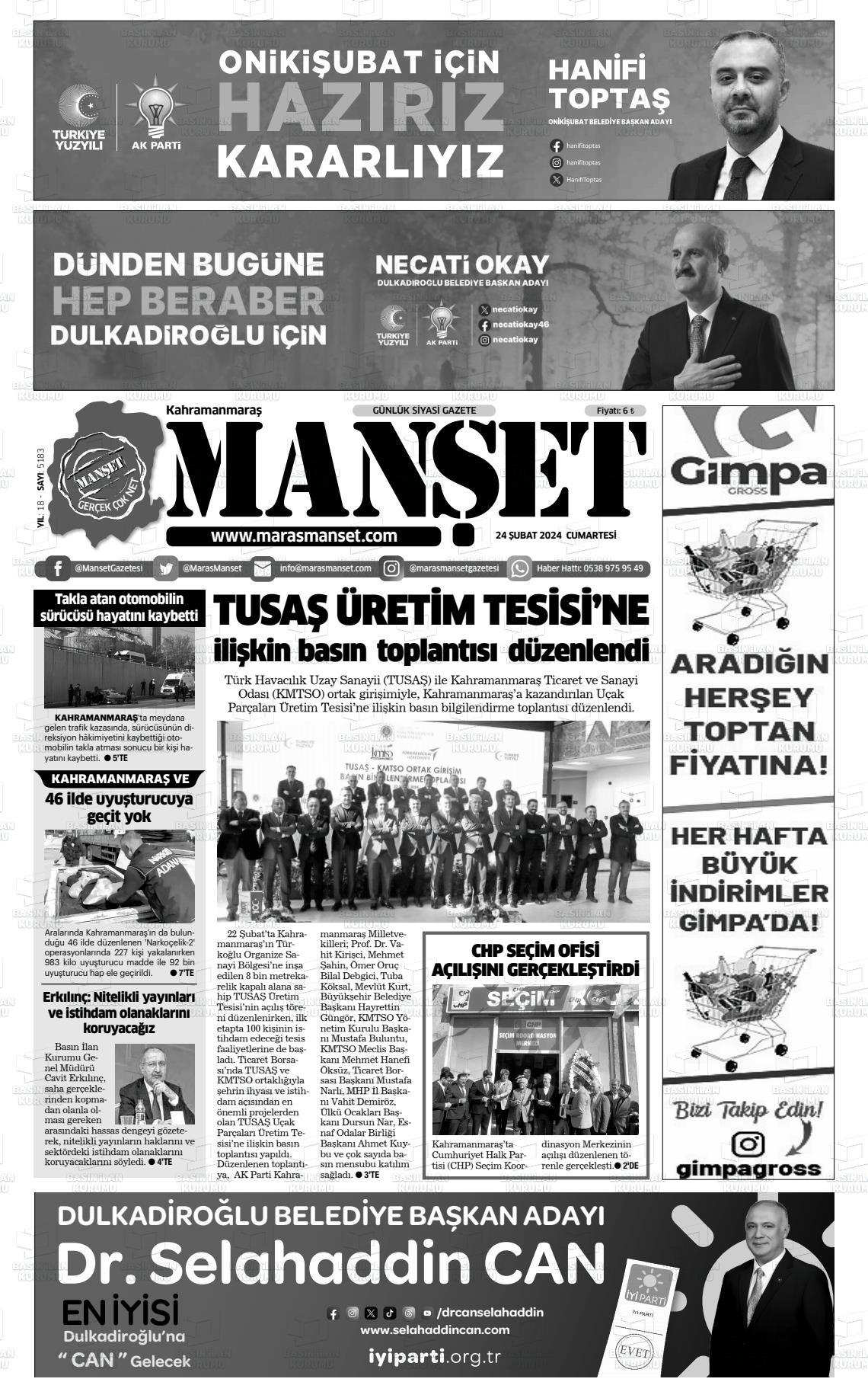 24 Şubat 2024 Manşet Gazete Manşeti