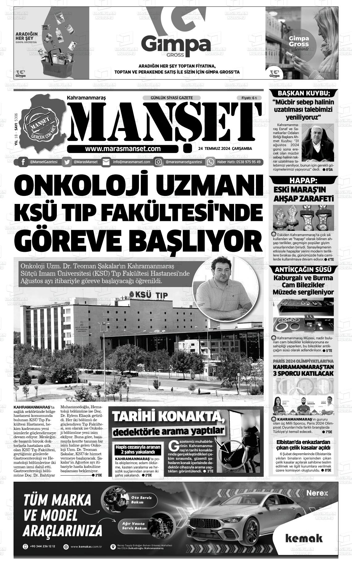 24 Temmuz 2024 Manşet Gazete Manşeti