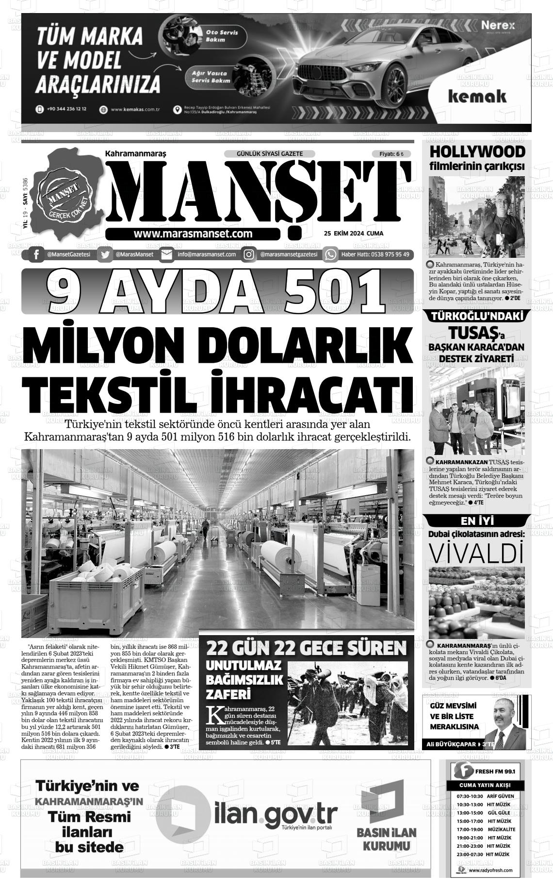 25 Ekim 2024 Manşet Gazete Manşeti