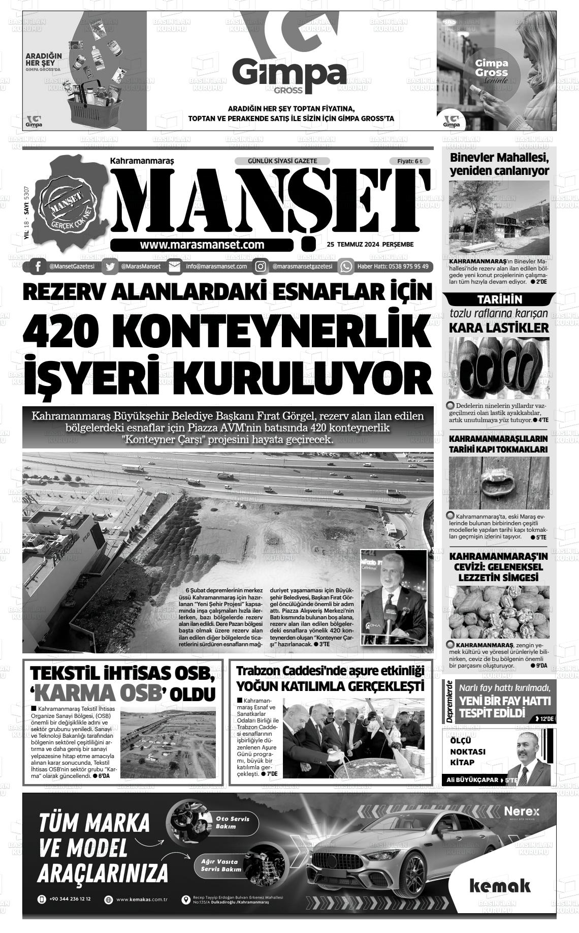 25 Temmuz 2024 Manşet Gazete Manşeti