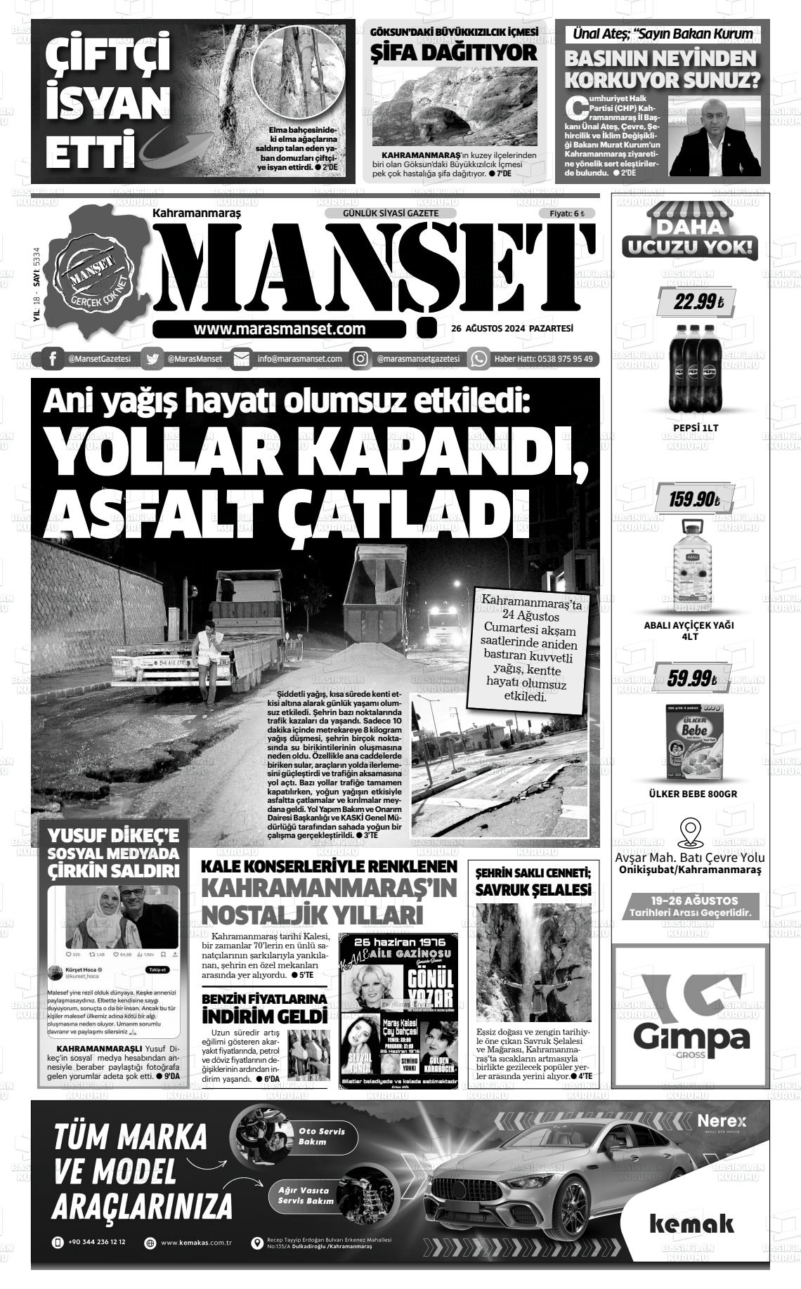 26 Ağustos 2024 Manşet Gazete Manşeti