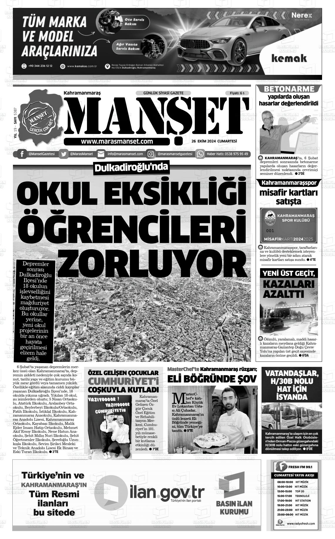 26 Ekim 2024 Manşet Gazete Manşeti