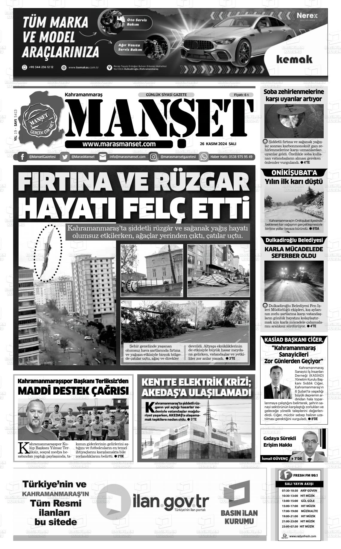 26 Kasım 2024 Manşet Gazete Manşeti