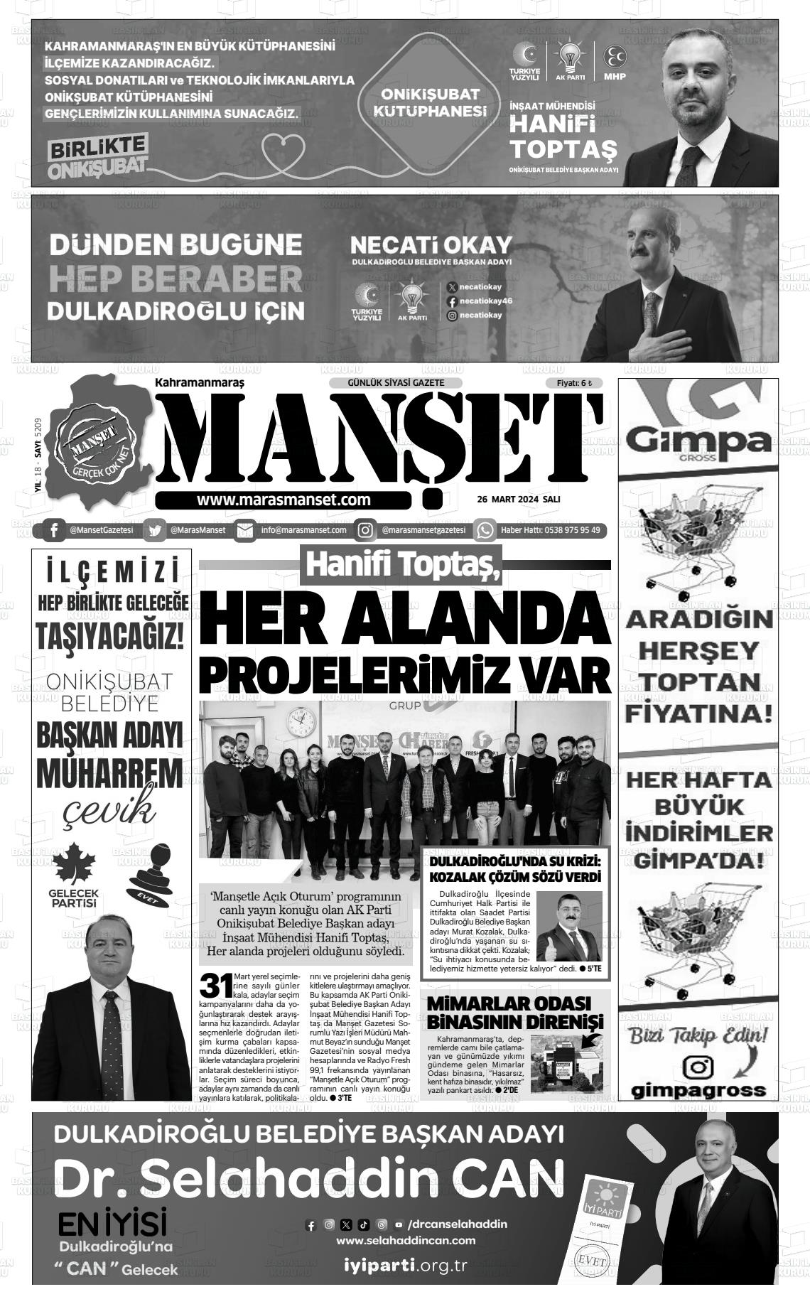 26 Mart 2024 Manşet Gazete Manşeti