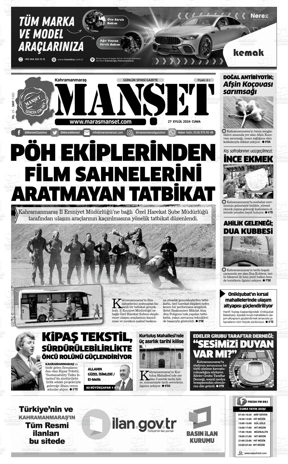 27 Eylül 2024 Manşet Gazete Manşeti