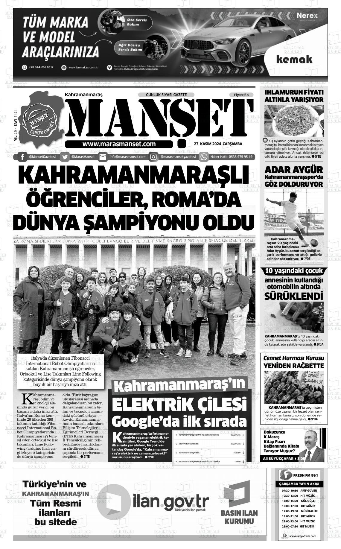 27 Kasım 2024 Manşet Gazete Manşeti