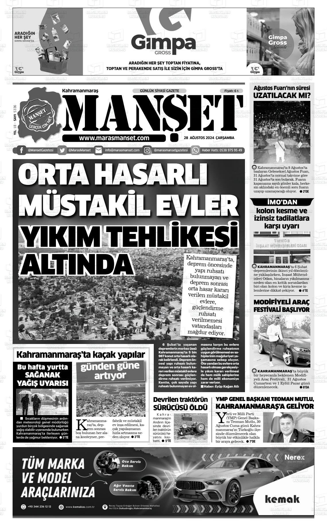 28 Ağustos 2024 Manşet Gazete Manşeti